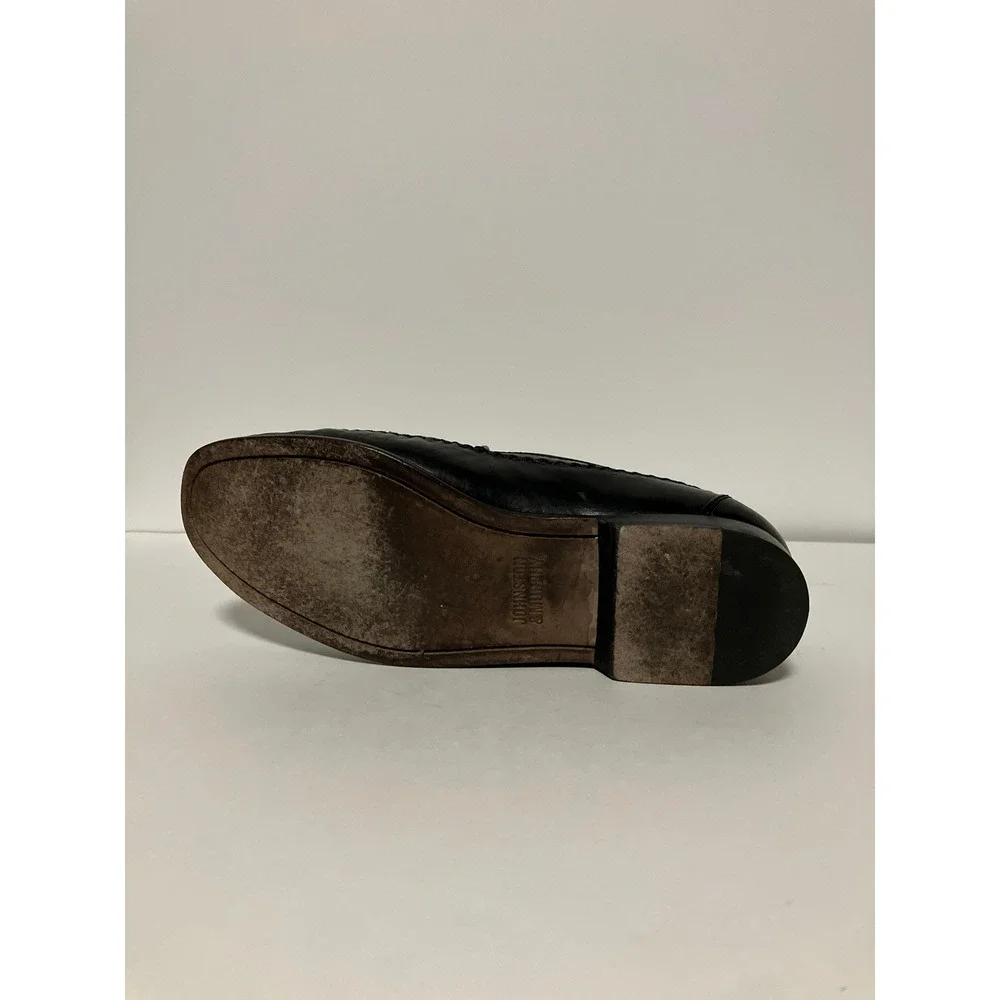 Johnston & Murphy Mens Ostrich Embossed Loafers 9.5M Black Leather Dress Shoes